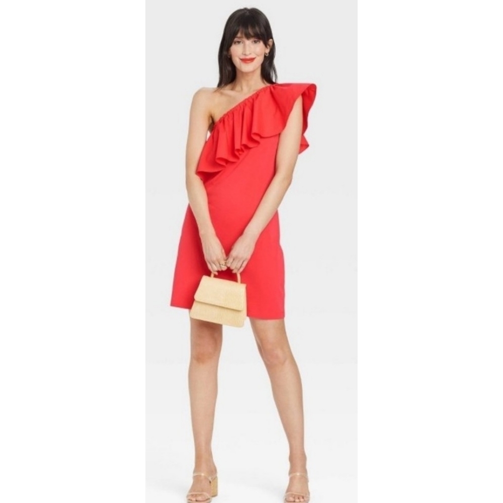 A New Day One Shoulder Ruffle Sleeveless dress Dark Coral Size XXL